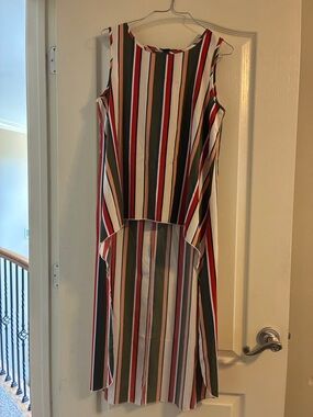 SHEIN Striped Sleeveless High-Low Top in Red, Green, Black, White